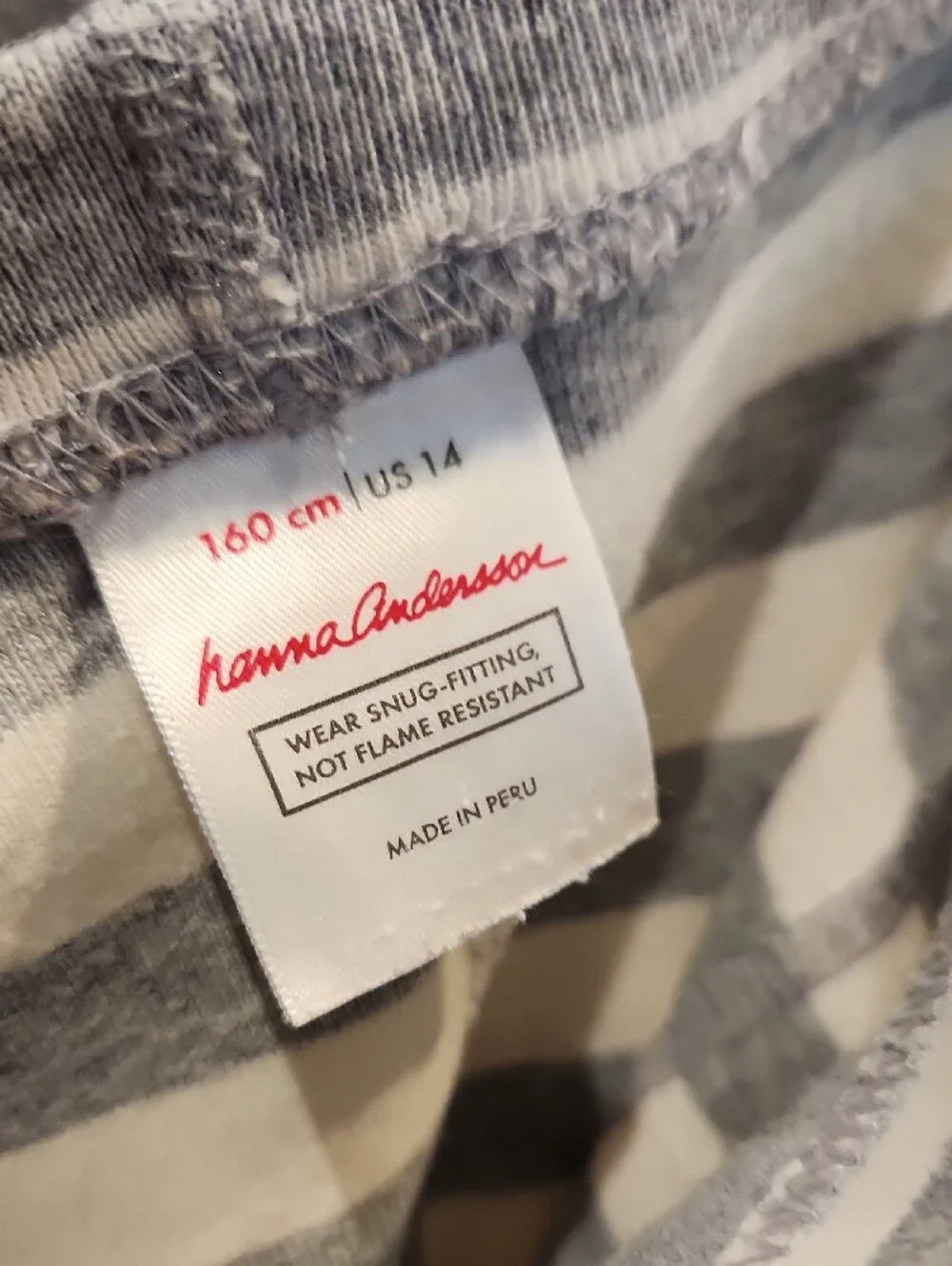 Hanna Andersson Gray & White Striped Kids Pajama Set Sz 14